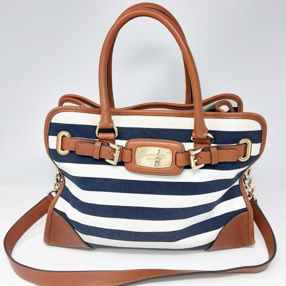 Michael Kors Handbags - Michael Kors Hamilton Navy Blue White Stripe CLEAN